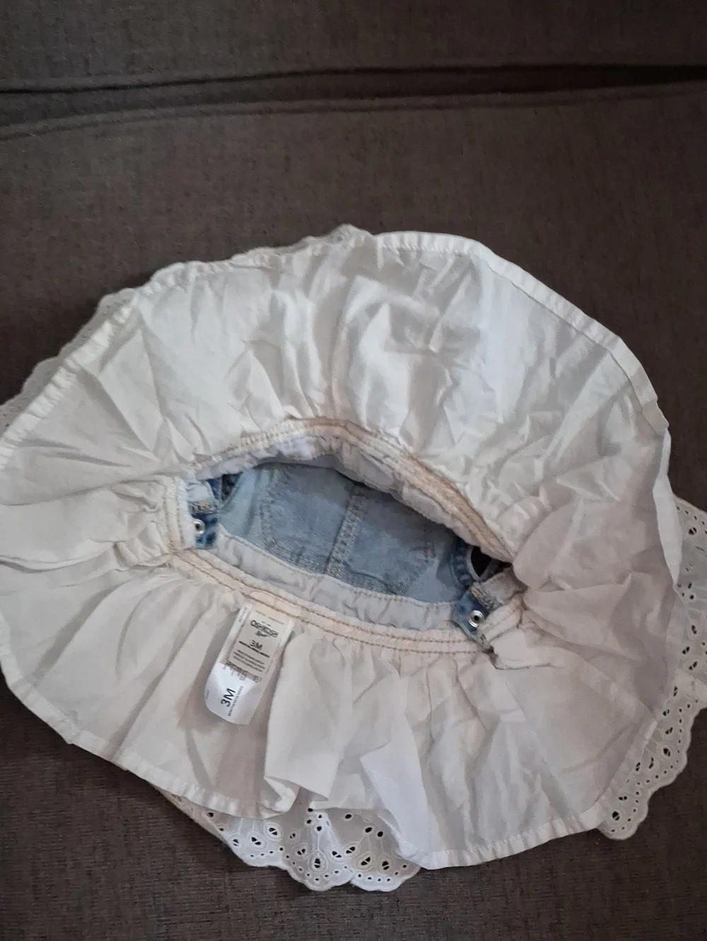 OshKosh B'gosh Light Blue Denim & White Eyelet Skirt Dress Overalls Size 3 Month